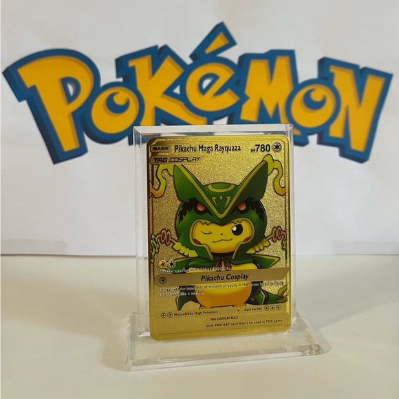 Pokemon Toys Pokemon Pikachu Maga Rayquaza Cosplay Gold Metal Card 